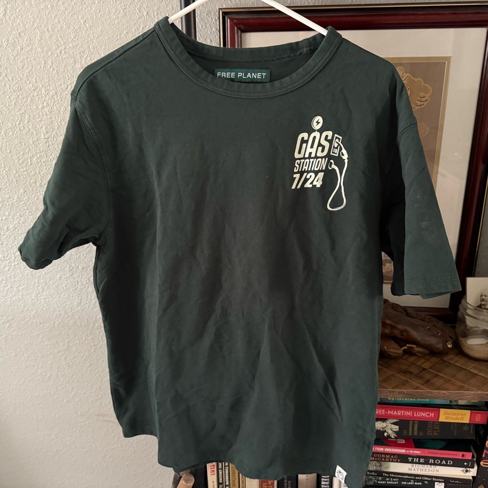 Free Planet Men's Dark Green Gas Station Tee